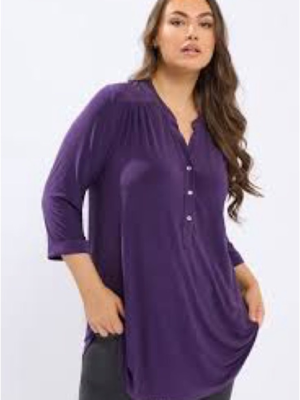 Lily by Firmiana Purple Women's Button-Front Tunic Top. Large